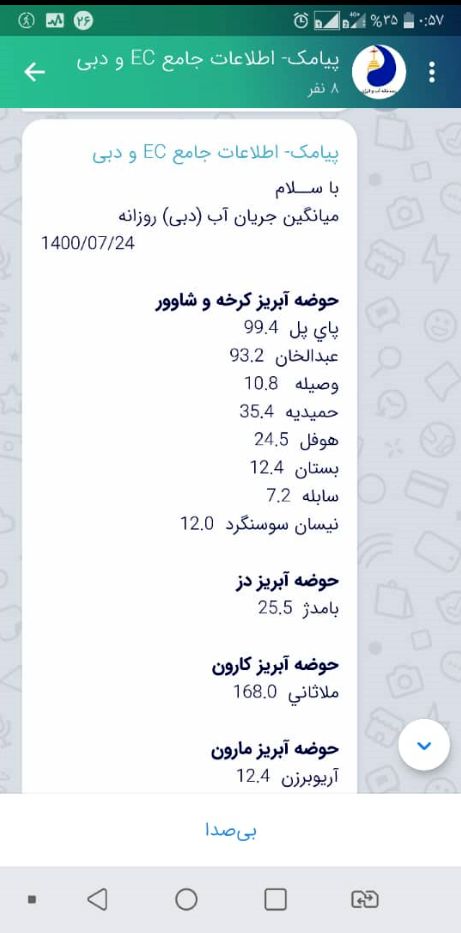 سامانه اطلاع‌رسانی رصدخانه آب و انرژی بر بستر پیام‌رسان داخلی «بله» اجرایی شد