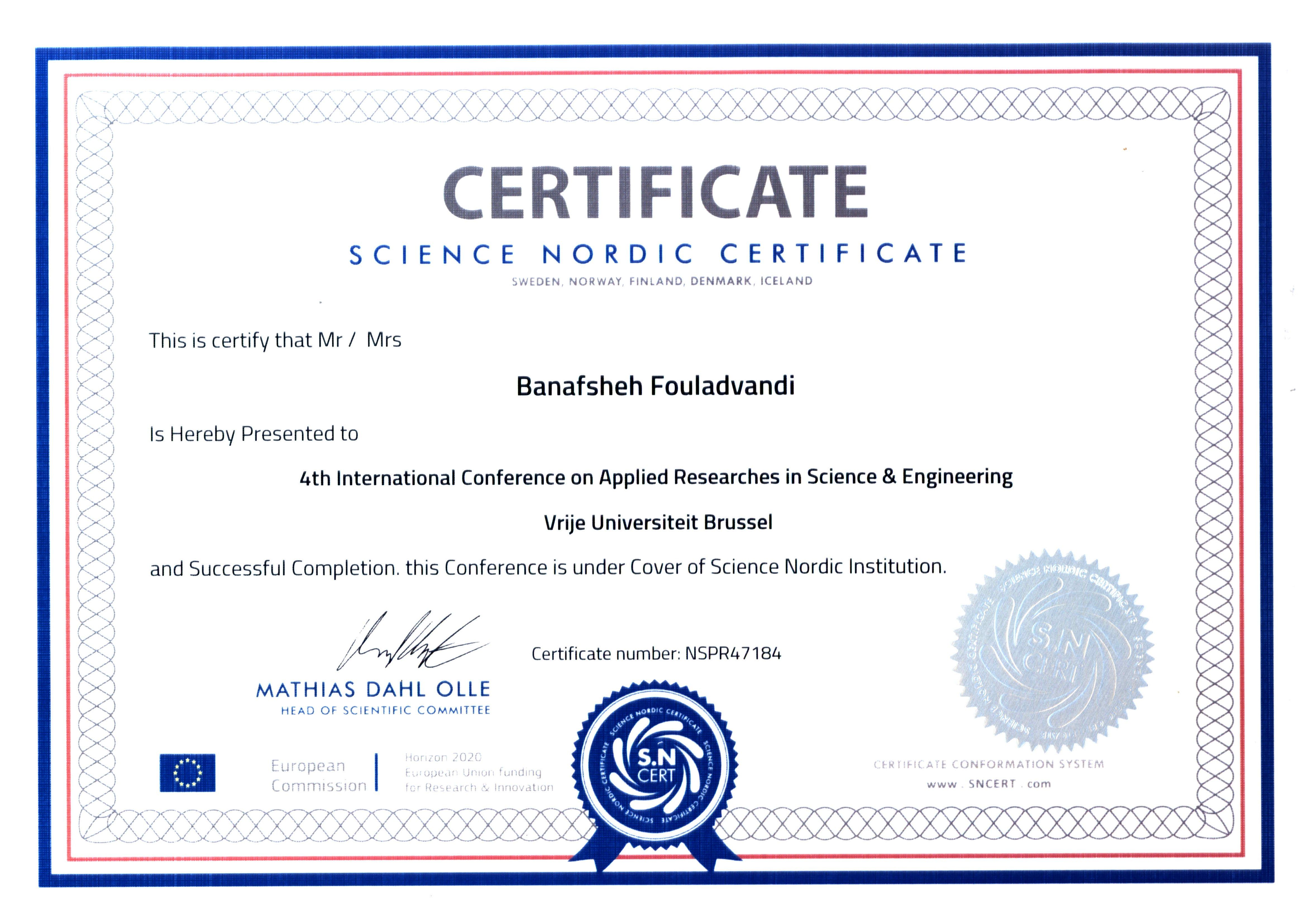 انتخاب مقاله همکارانمان به عنوان مقاله برتر در چهارمین کنفرانس دانشگاه بلژیک 
