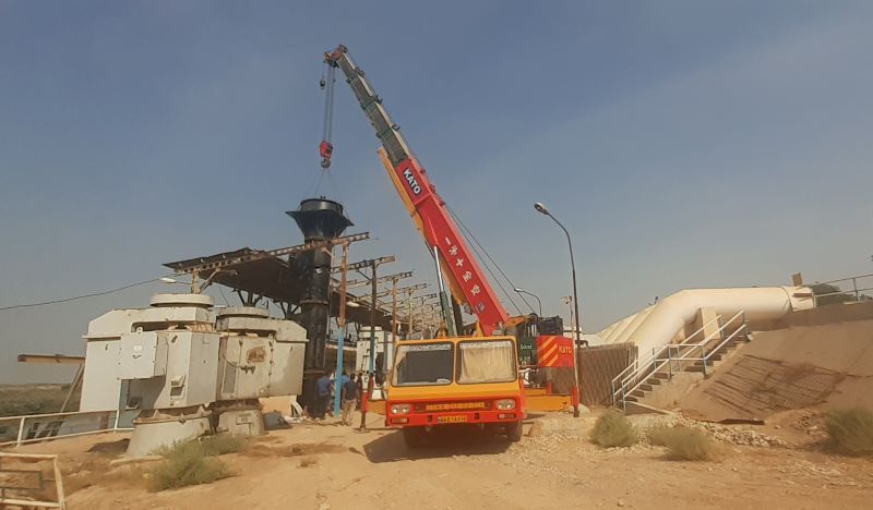 عملیات موفقیت آمیز تعمیر اساسی ، نصب و راه­ اندازی یک دستگاه پمپ عمودی ۵۱۰ کیلوواتی شبکه آبیاری شمال­شرق اهواز